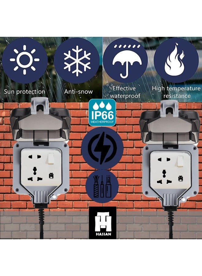 Hassan Weatherproof Dual Universal Extension Socket 13A IP66 Waterproof - Heavy Duty 2.5mm Cable for Garden, Garage, Outdoor Events & Kitchen - Image 3
